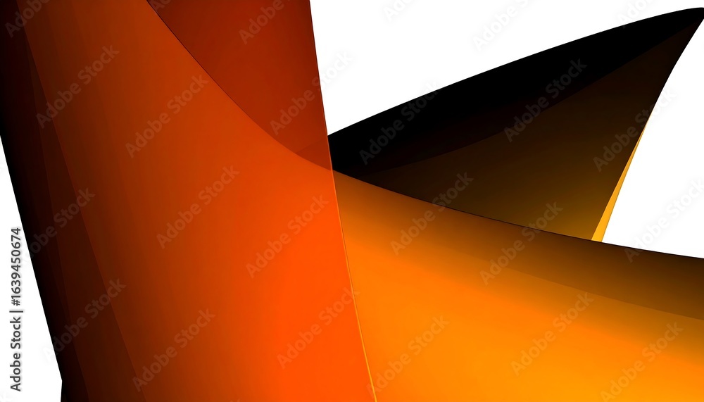 Poster abstract design with overlapping orange and dark shapes.