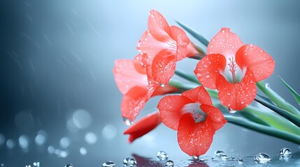 Gladiolus Flowers in Rain