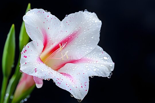 Dew Kissed Gladiolus Flower in Dark Gothic Style - Powered by Adobe