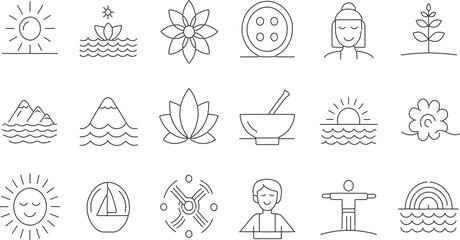 Minimal Wellness and Self-Care Vector Icon Set in Monoline Style

