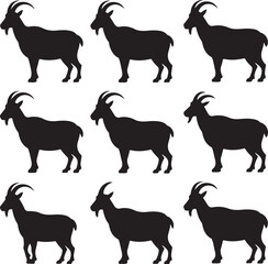Fototapeta premium Nine black goat silhouettes arranged in a grid on a white background arrangement