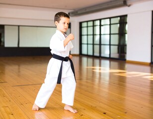 Young boy in karate stance