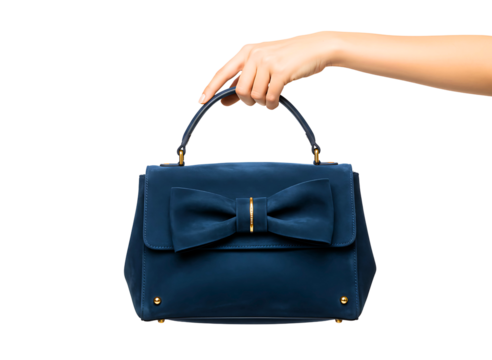 Elegant woman s hand holding a beige quilted handbag isolated on transparent background - Powered by Adobe