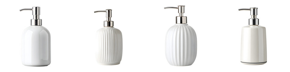 Obraz premium White Ceramic Soap Dispenser Set - Modern Bathroom Accessories on White Background