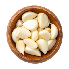 Peeled Garlic Cloves in Wooden Bowl Culinary Ingredient Photography