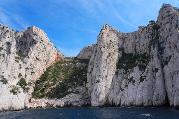 View of the Calanques de Cassis, a national park of limestone cliffs over the Mediterranean Sea near Marseilles, France