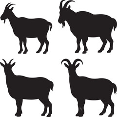 Four Black Goat Silhouettes in Different Poses on White Background animal farm