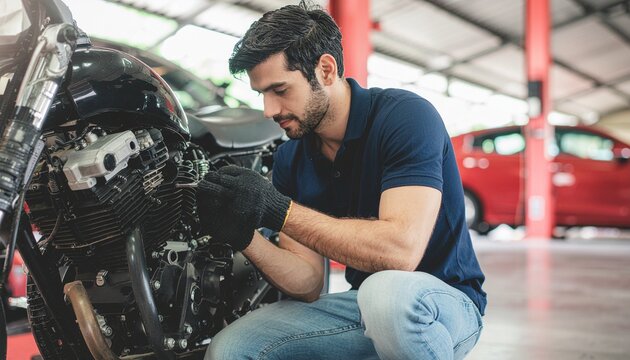 Motorcycle Mechanic Repairing Engine
