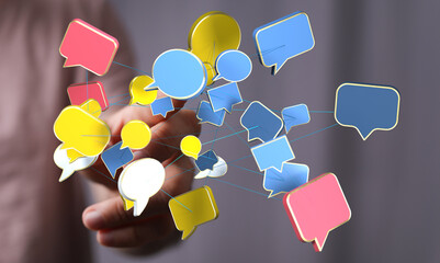 Abstract image of interconnected speech bubbles, symbolizing global communication and networking.