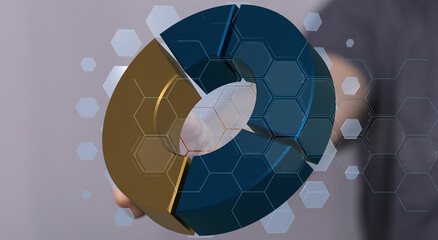 Visual representation of business growth using a 3D pie chart. Ideal for presentations.