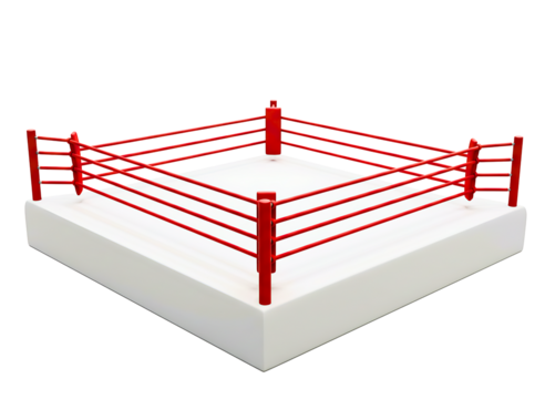 Red wrestling ring with white base isolated on transparent background