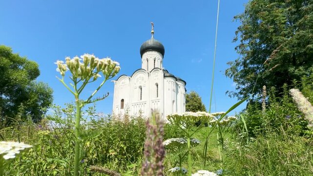 Vladimir region, Bogolyubovo, July 4, 2025 Church of the Intercession on the Nerl. High quality 4k footage