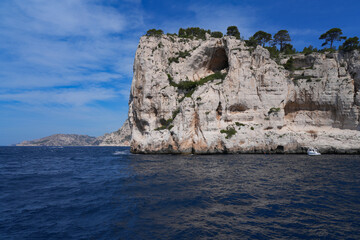 View of the Calanques de Cassis, a national park of limestone cliffs over the Mediterranean Sea near Marseilles, France