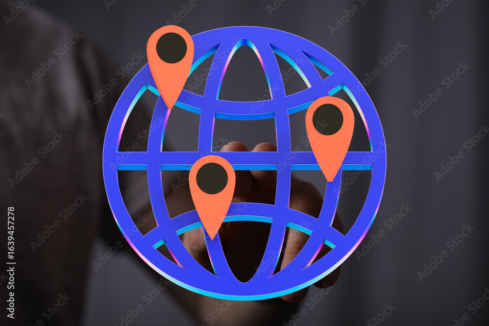 Poster illustrative image of a global network with multiple location points. ideal for technology, connecti