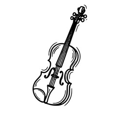 Fototapeta premium Black and white doodle violin icon with elegant curves and detailed classical string musical instrument design
