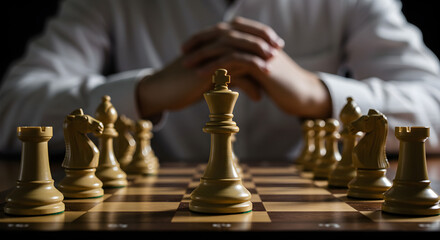 Strategic mind at work: A player ponders the next move in a high-stakes chess game, a metaphor for business foresight and leadership.
