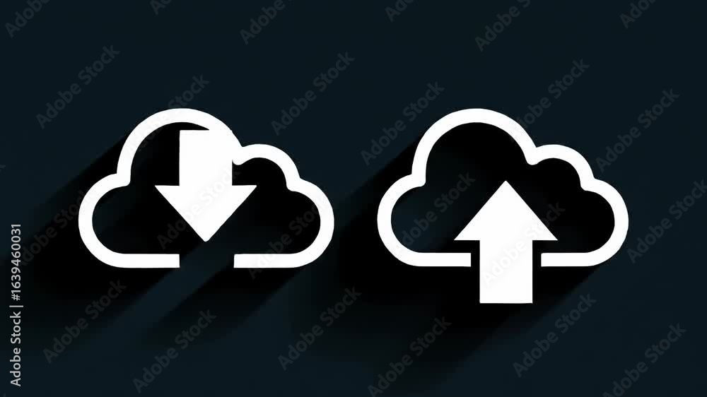 Poster cloud icon download arrow upload arrow digital storage data transfer internet technology black backg