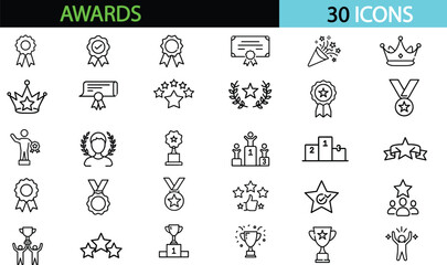 Fototapeta premium Awards line icon set. award containing badge, trophy and more Editable stroke. Vector illustration transparent 