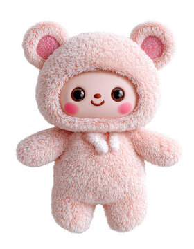 Cute Taddy Plush Toy in Pink Bear Costume &ndash; Adorable Stuffed Character PNG