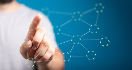 Person touching a digital network interface.  Concept of connectivity and technology.