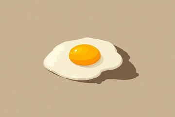 Fried egg on beige background with shadow. Cartoon style vector illustration with copy space. Breakfast and food ingredient concept for design and print