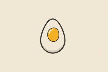 Half boiled egg with yolk on light background. Cartoon style vector illustration with copy space. Breakfast and food ingredient concept for design and print