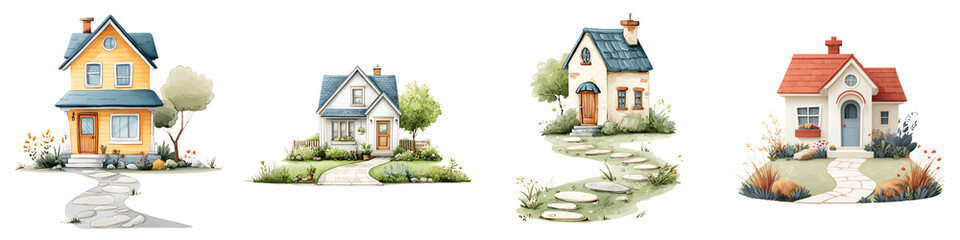 Naklejka premium Watercolor Houses Collection: Charming and Whimsical