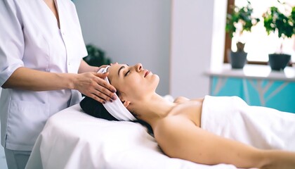 Fototapeta premium Serene Facial Massage: Gentle Hands, Tranquil Spa Setting