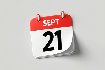 September Twenty-First Calendar Page Floating on a White Background Symbolizing Important Dates and Schedules