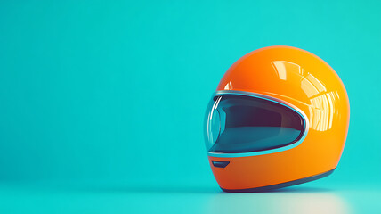 Minimal Concept Helmet in Vibrant Orange on Blue Background, Modern Design Inspiration