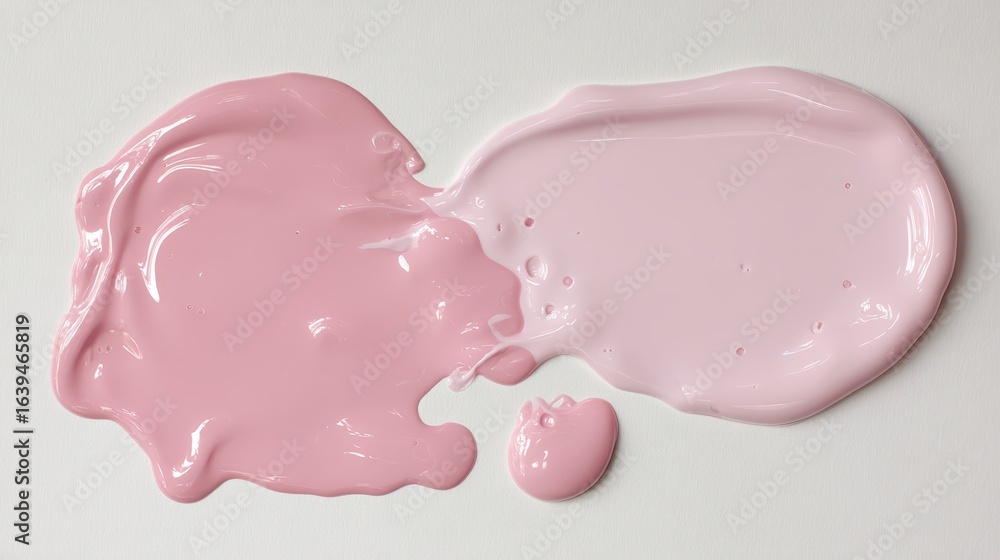Aufkleber blending pink hues, fluid paint swirling across white canvas, generating dynamic abstract pattern wi