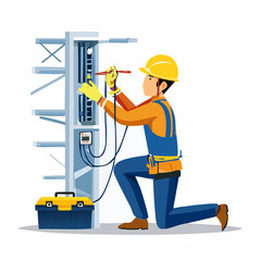 電気工事業の作業をする電気技師のイラスト