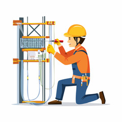 電気工事業の作業をする電気技師のイラスト