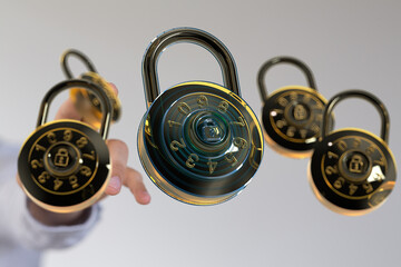 High-quality image of combination locks, ideal for security, privacy, and data protection concepts.