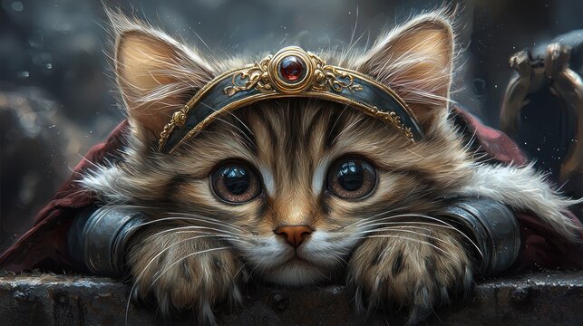Cute fantasy cat portrait digital illustration