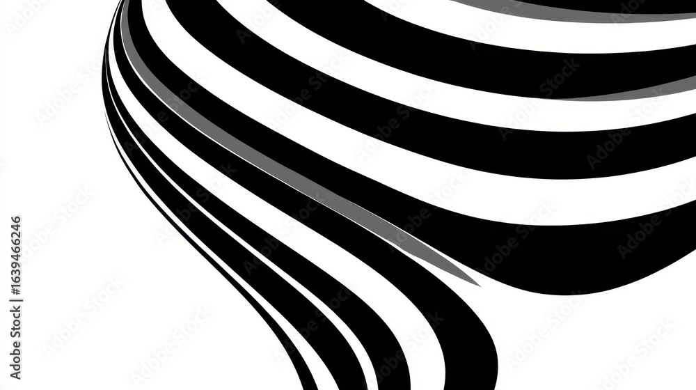Poster black white striped pattern generating optical illusion, producing dynamic abstract background with 