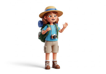 Obraz premium 3D Cute Cartoon Traveler with Backpack and Camera.
