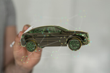 High-tech car design, digital mockup.  Future of automotive technology.