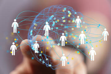 Image depicting a digital network connecting people globally. Ideal for business, technology, and...
