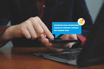 New notification concept. Man using smartphone with notification messages, incoming message...
