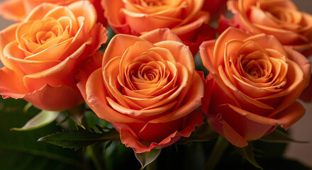 Close up of a bouquet of vibrant orange roses