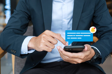 New notification concept. Man using smartphone with notification messages, incoming message...
