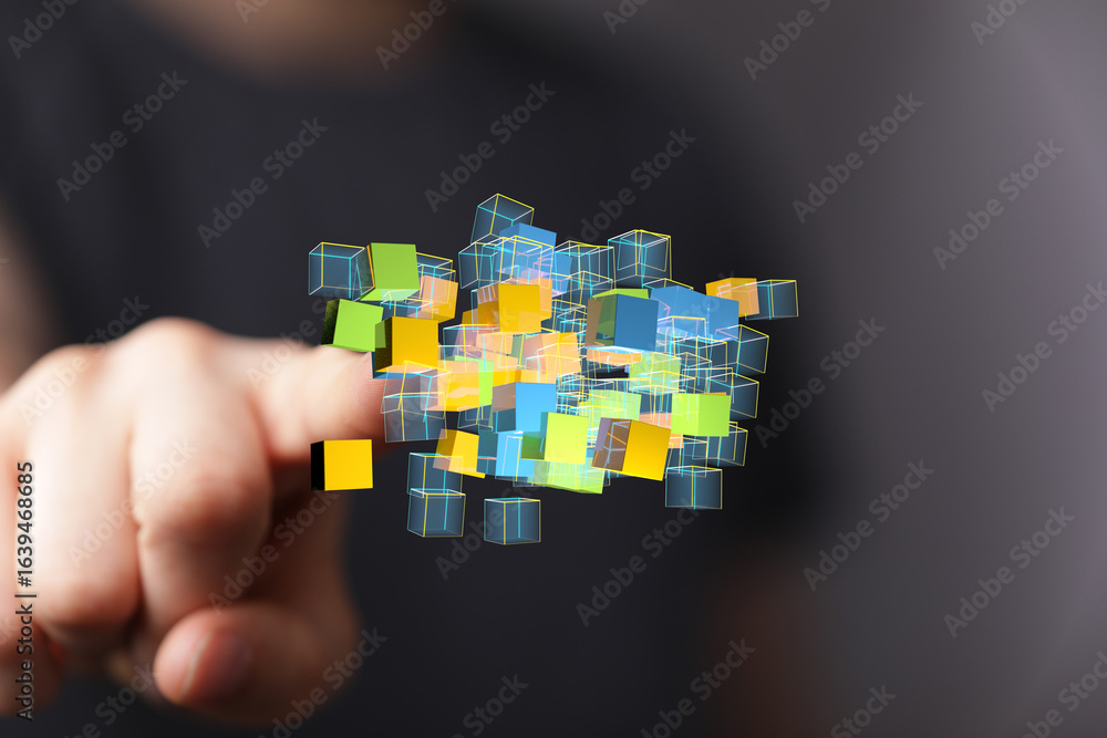 Aufkleber abstract image of colorful cubes representing data, technology, and innovation.