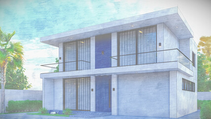 3D illustration of an elegant two-story building