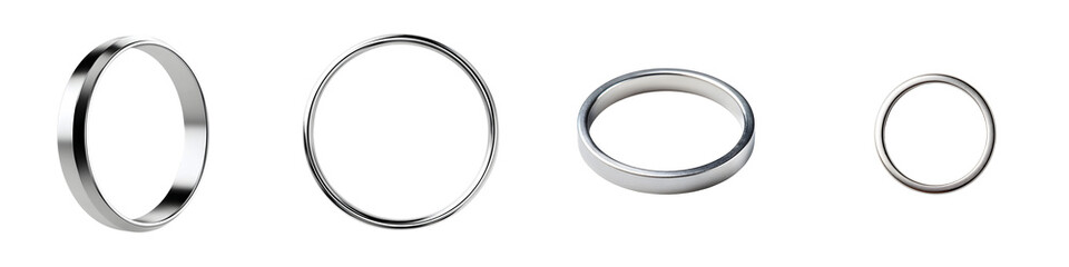 Silver Rings Collection Isolated on White Background
