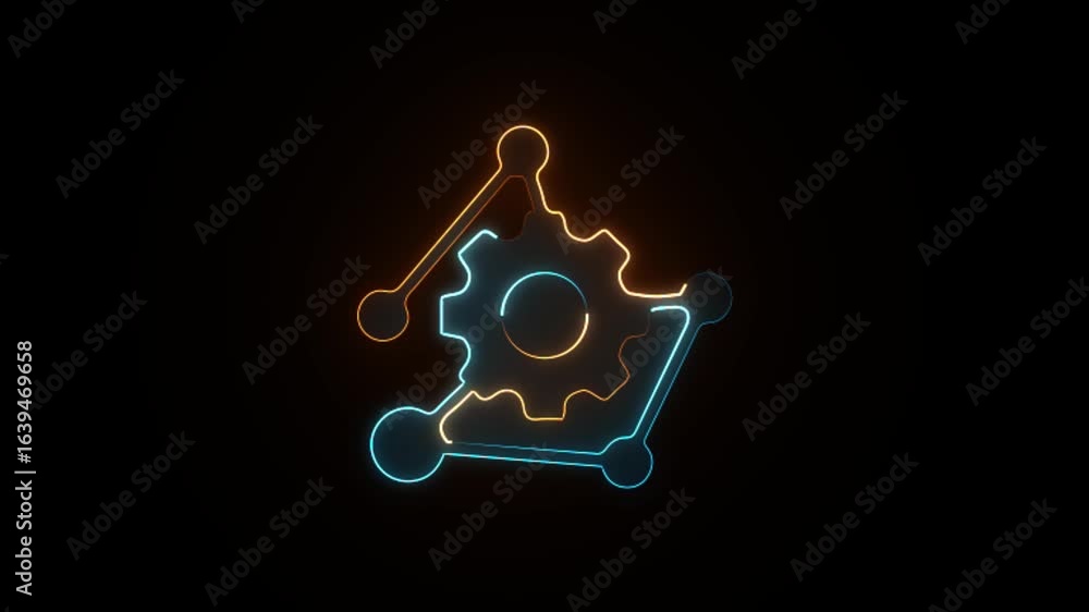 Poster glowing neon complexity symbol icon on a black background animation.