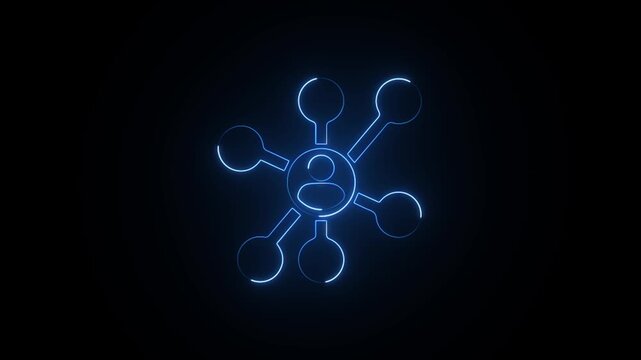 Glowing neon customer data unification icon on a black background animation.