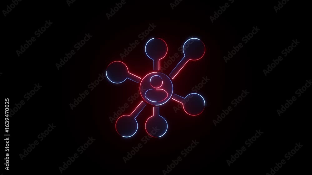 Aufkleber glowing neon customer data unification icon on a black background animation.
