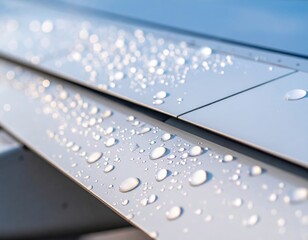 Close Up View Of Water Droplets On Airplane Wing