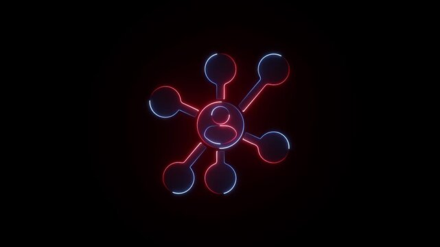 Glowing neon customer data unification icon on a black background animation.